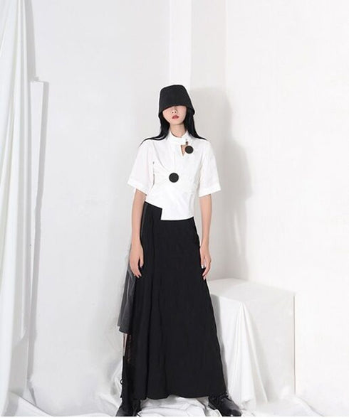 Circle Accent Asymmetric Blouse